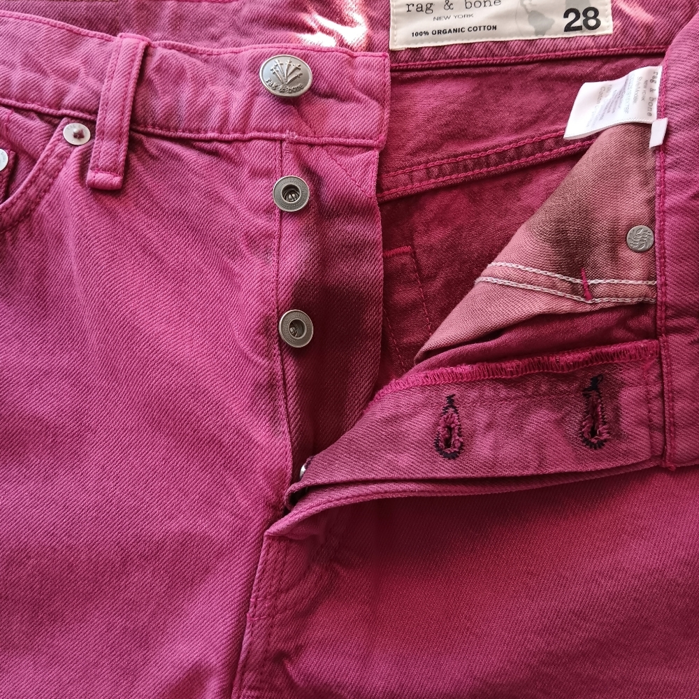 Rag & Bone Maya Jean Short 6" High Rise Bright Fuchsia Organic Cotton Size 28 - Picture 4 of 14